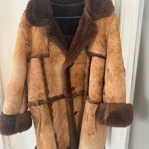 Brown Shearling Coat with Fur Trim